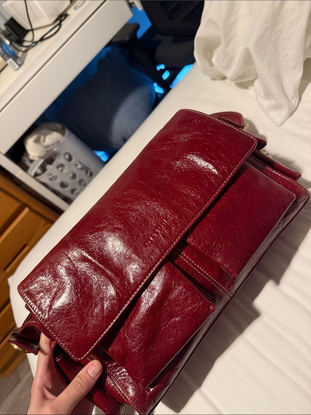 genuine leather burgundy bag